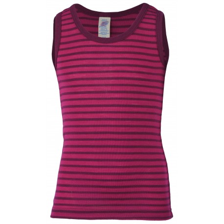 Canottiera bambini in lana seta righe fucsia