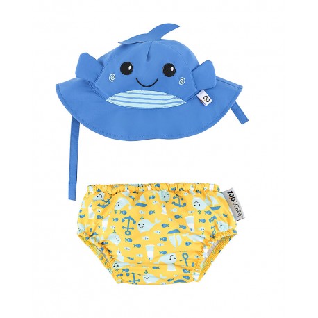 Set Baby Costumino Contenitivo + Cappellino, Balena - UPF 50+