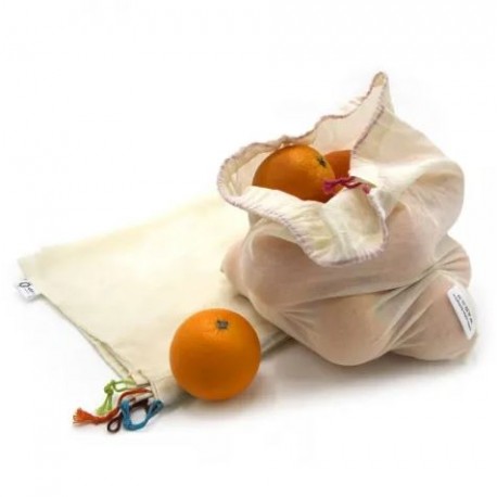 Confezione 5 sacchetti in cotone bio per frutta e verdura