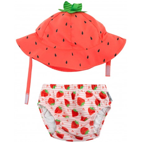 Set Baby Costumino Contenitivo + Cappellino, Fragola - UPF 50+