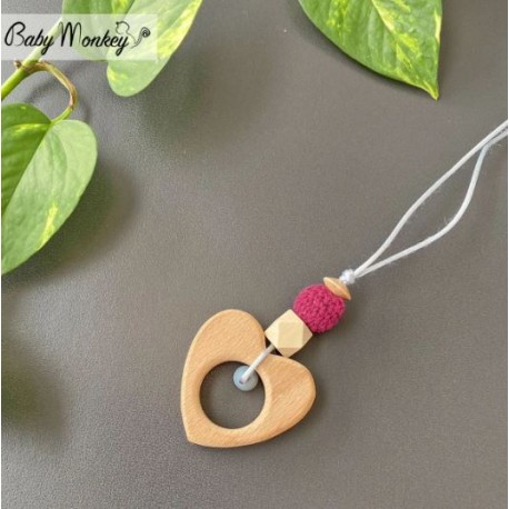 Collana babywearing e allattamento con cuore in legno - Amaranto