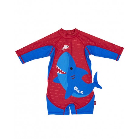 Tutina intera mare e piscina UPF50 - Squalo rosso blu - manica corta