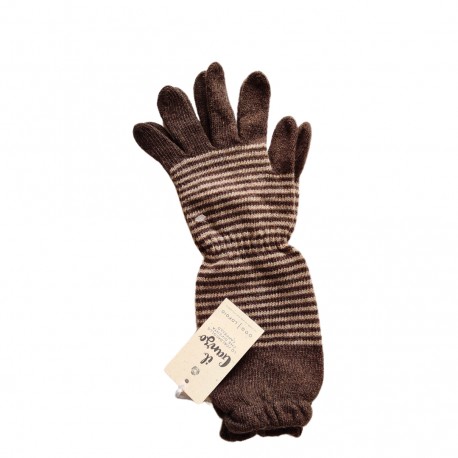 Guanti lunghi in cashmere rigenerato marrone e beige
