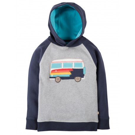 Felpa con cappuccio grigio/blu camper in cotone bio Frugi