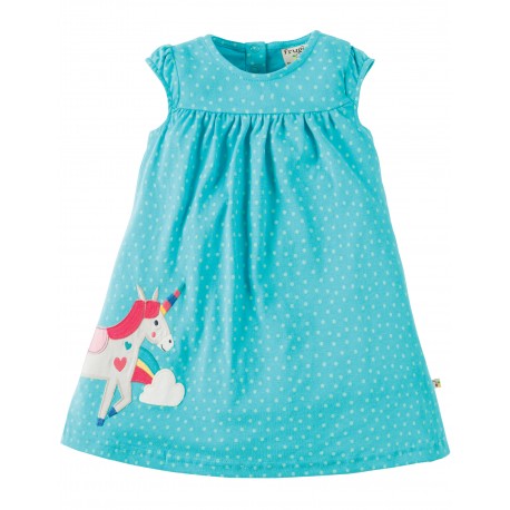 Vestitino Little Lola- Turquoise spot Unicorn - Frugi