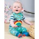 Completo maglietta pantalone bib Steely Blue Stripe Rainbow in cotone biologico