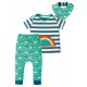 Completo maglietta pantalone bib Steely Blue Stripe Rainbow in cotone biologico