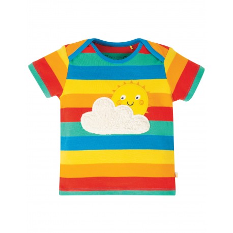 T-shirt Bobster applique - Rainbow Multistripe Sun - cotone bio Frugi